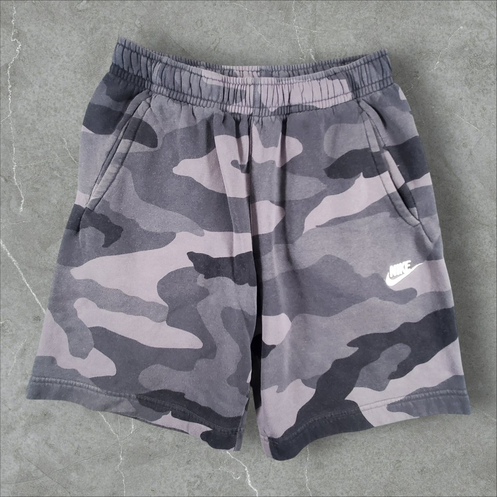 Nike Fleece Shorts Mens Small Grey Camo Club Sportswear CJ9931-022